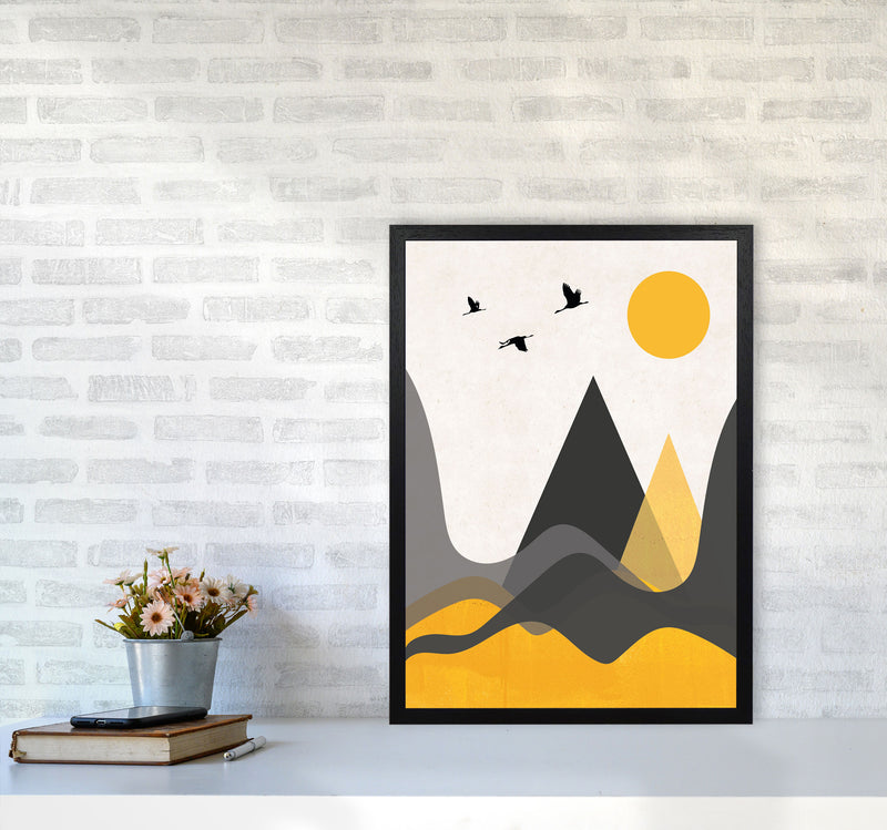 Hills and mountains mustard Art Print by Pixy Paper A2 White Frame