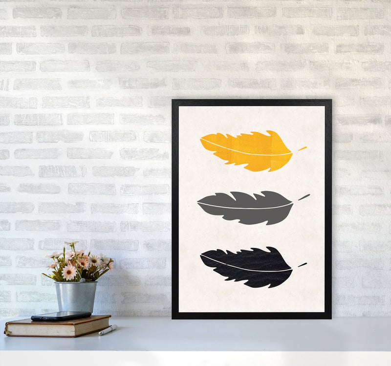 Feathers Mustard Art Print by Pixy Paper A2 White Frame