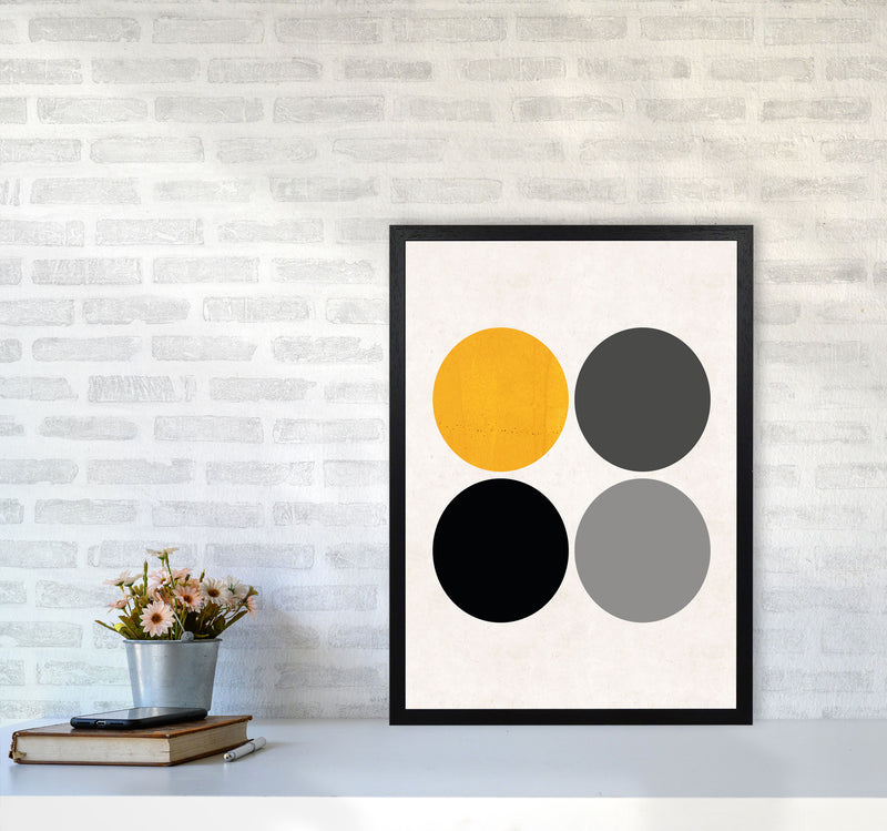 Circles Mustard Art Print by Pixy Paper A2 White Frame