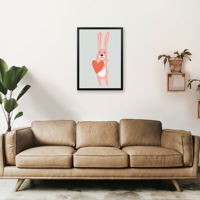 Bunny with heart Neutral kids Art Print by Pixy Paper A2 White Frame