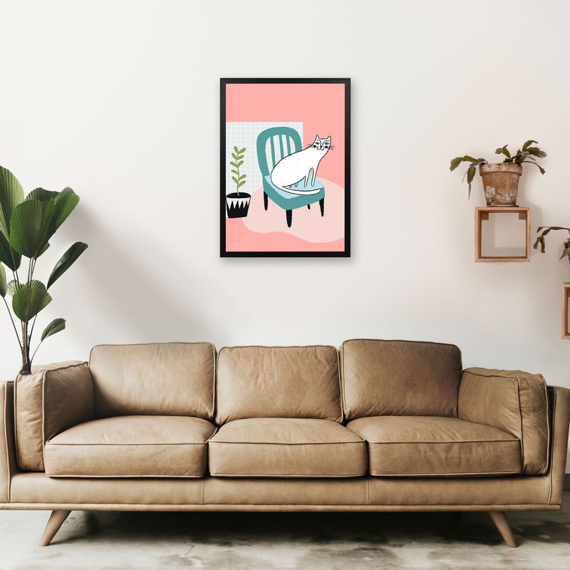 The Cat's Chair Art Print by Pixy Paper A2 White Frame
