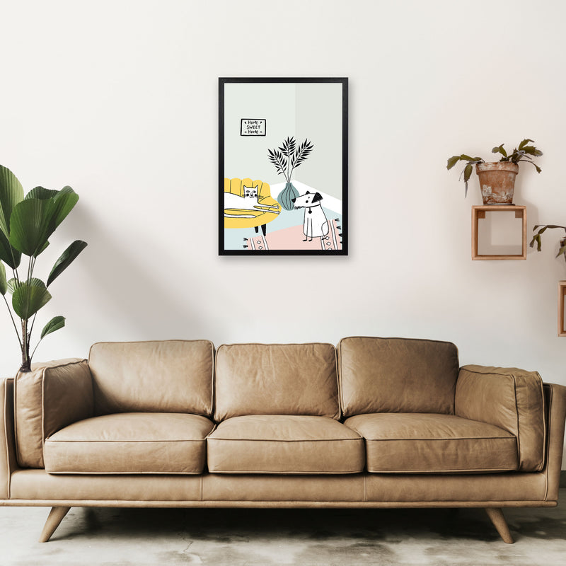 Dog and Cat Chat Art Print by Pixy Paper A2 White Frame