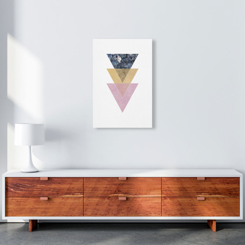 Blue, Gold And Pink Abstract Triangles Modern Print A2 Canvas