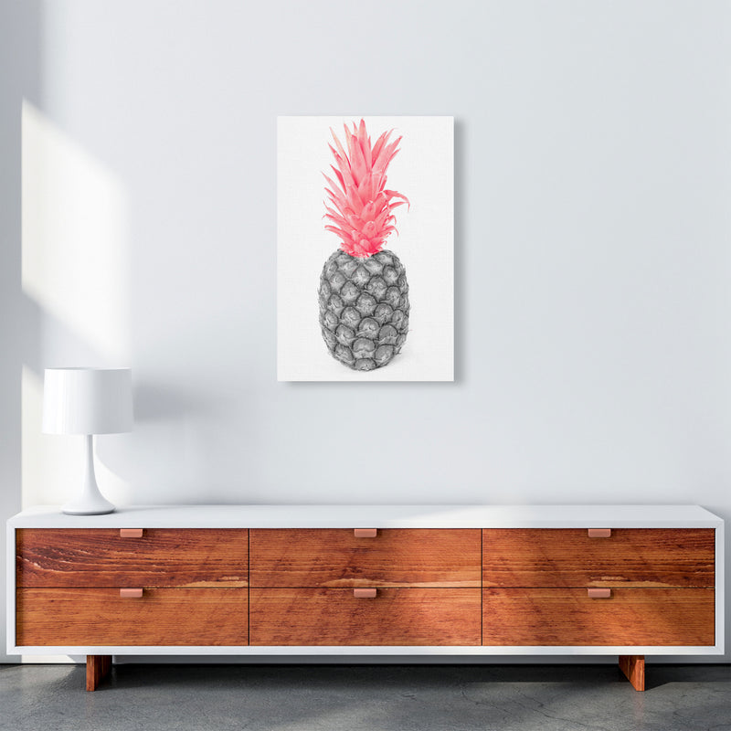 Black And Pink Pineapple Abstract Modern Print, Framed Kitchen Wall Art A2 Canvas