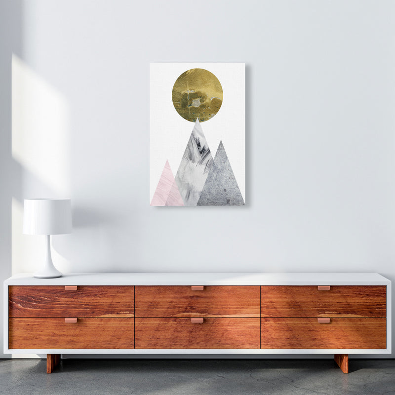 Pink And Grey Mountains Abstract Modern Print A2 Canvas