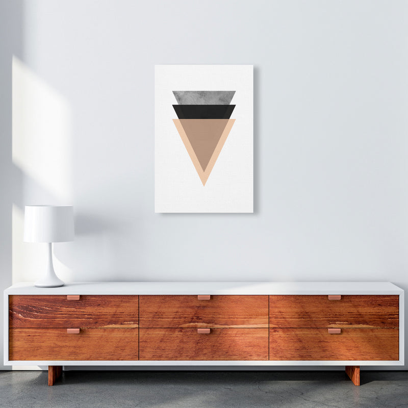 Peach And Black Abstract Triangles Modern Print A2 Canvas