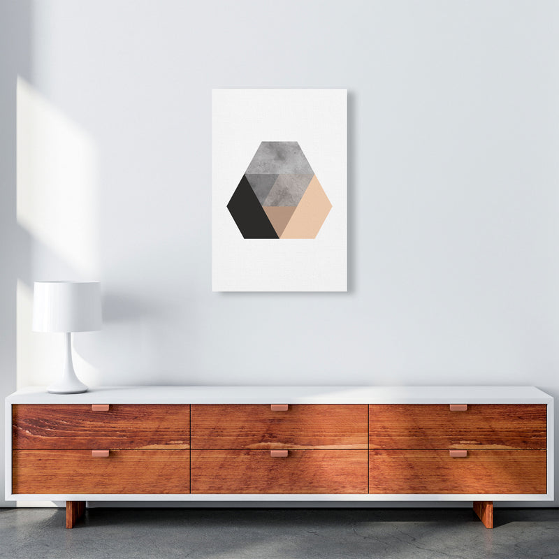 Peach And Black Abstract Hexagon Modern Print A2 Canvas