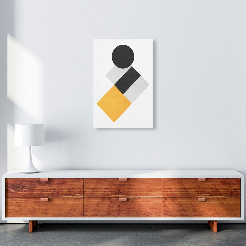 Yellow And Black Abstract Circles And Squares Modern Print A2 Canvas