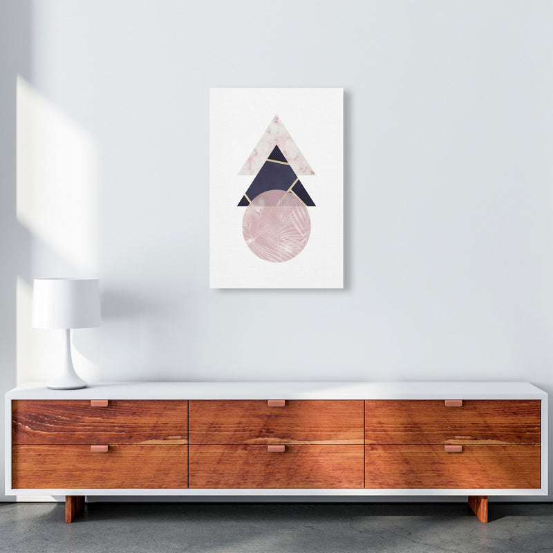 Pink And Navy Marble Abstract Triangles And Circle Modern Print A2 Canvas