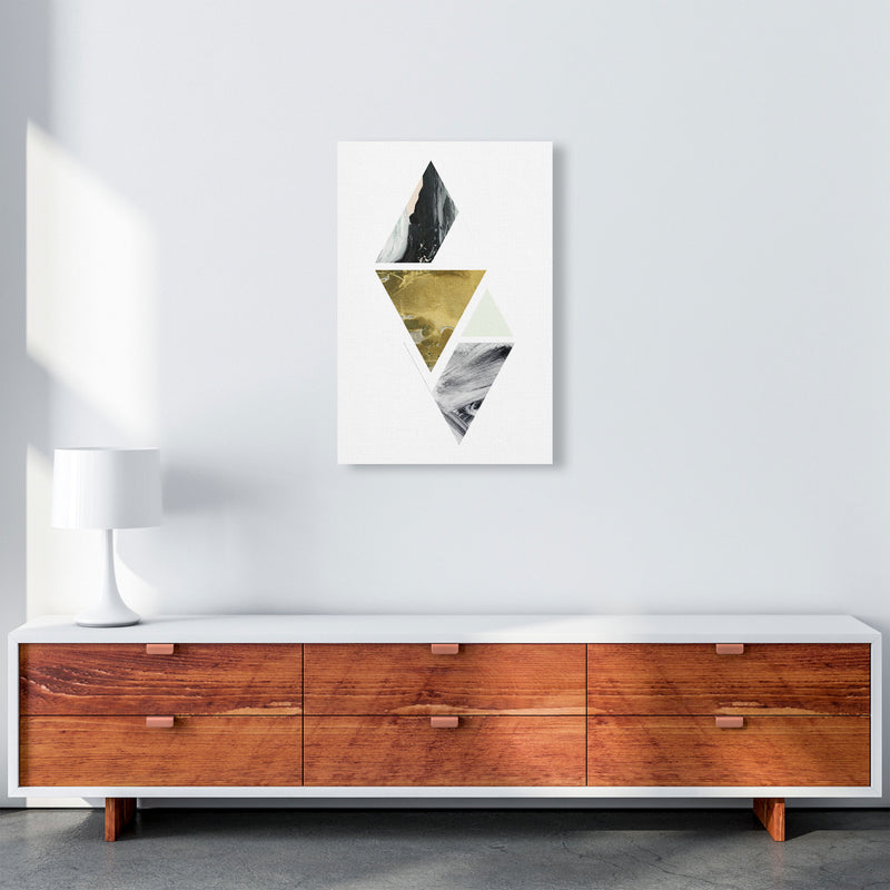 Textured Peach, Green And Grey Abstract Triangles Modern Print A2 Canvas