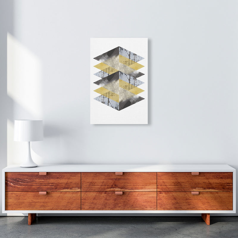 Scuff, Yellow And Grey Abstract Triangles Modern Print A2 Canvas