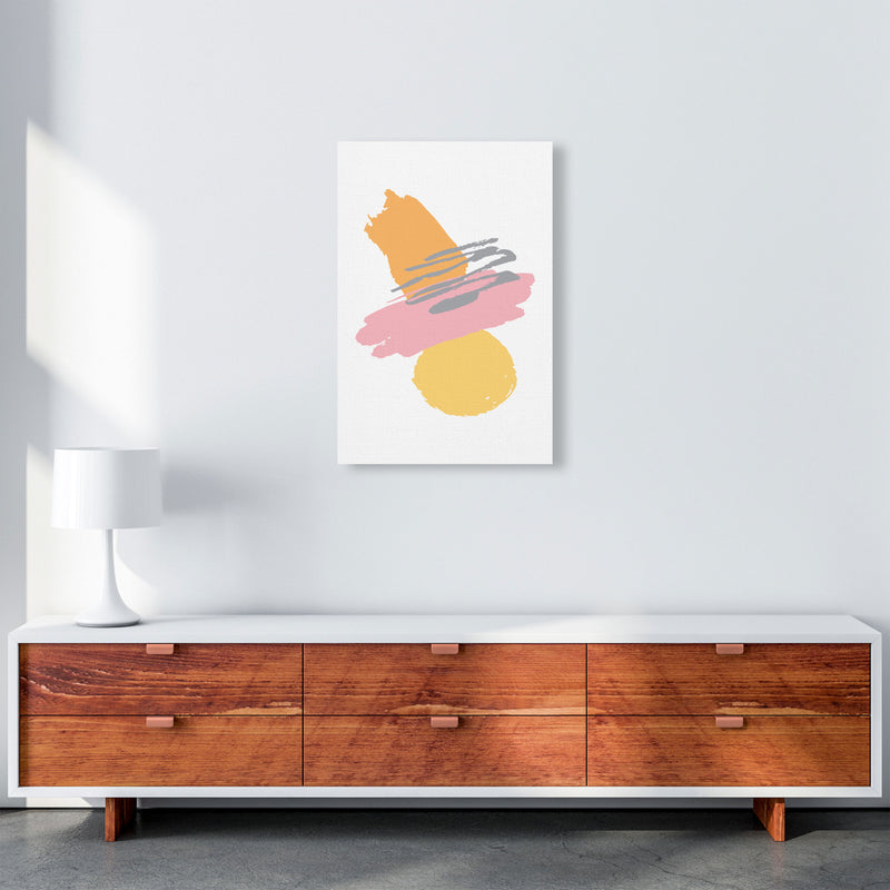 Pink And Orange Abstract Paint Shapes Modern Print A2 Canvas