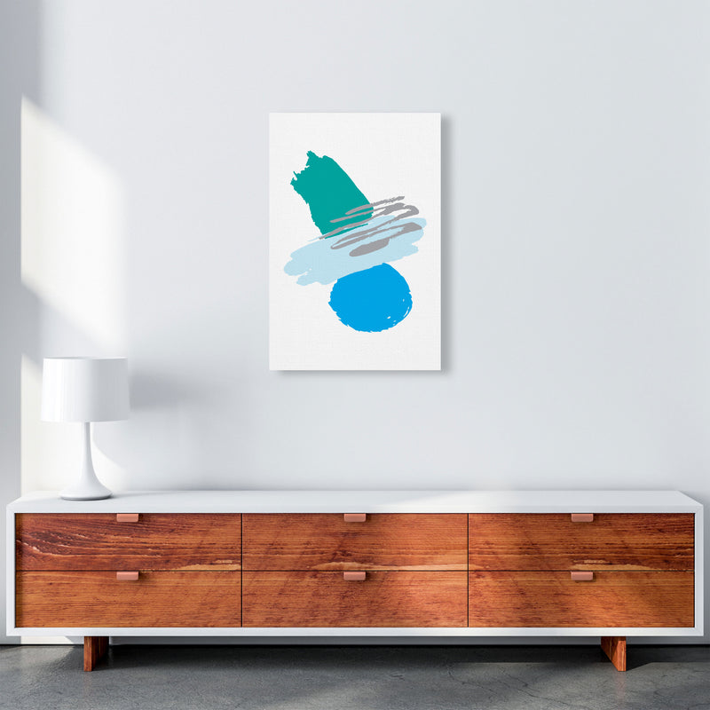 Blue And Teal Abstract Paint Shapes Modern Print A2 Canvas