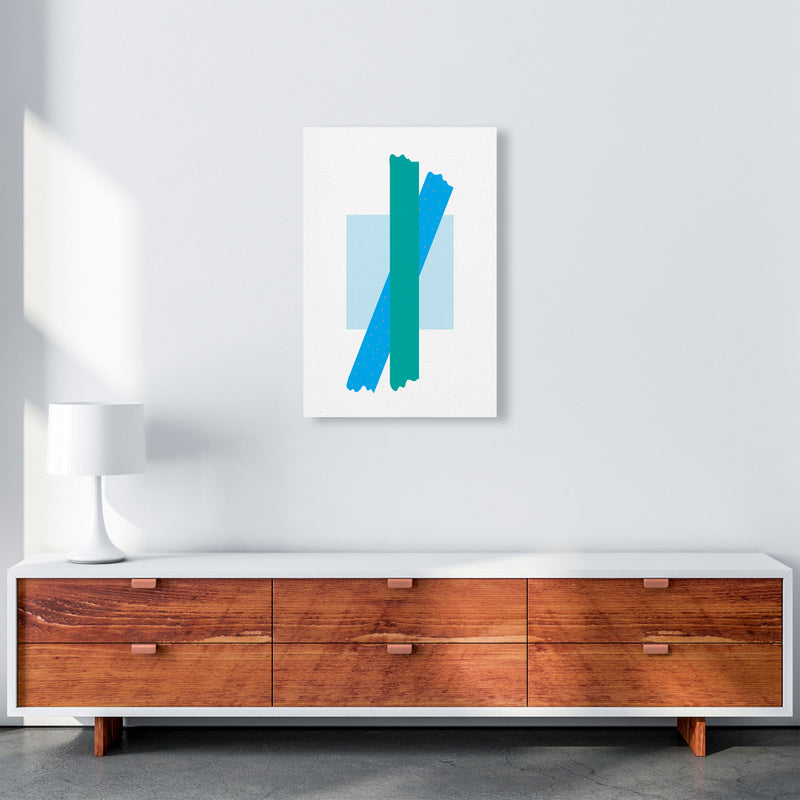 Blue Square With Blue And Teal Bow Abstract Modern Print A2 Canvas