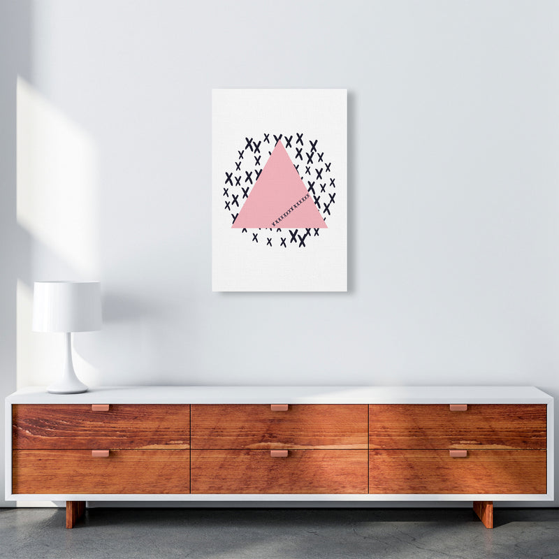 Pink Triangle With Crosses Abstract Modern Print A2 Canvas