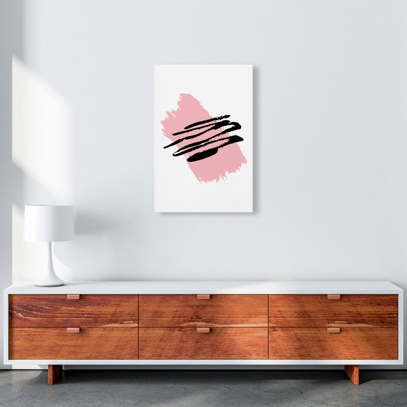 Pink Jaggered Paint Brush Abstract Modern Print A2 Canvas