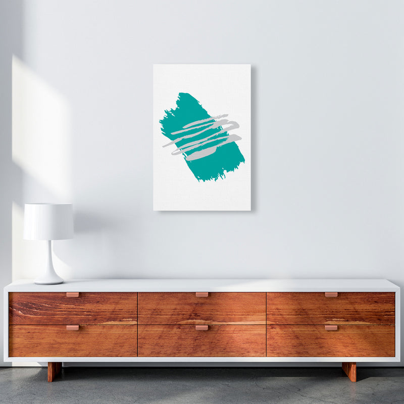 Teal Jaggered Paint Brush Abstract Modern Print A2 Canvas