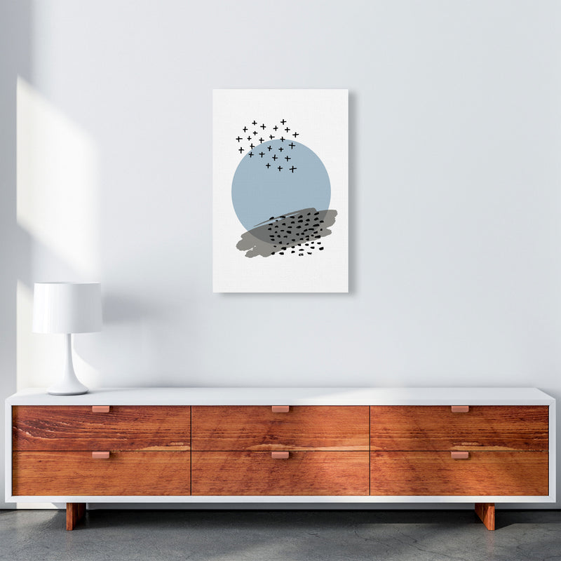 Blue Abstract Circle With Black Dashes Modern Print A2 Canvas