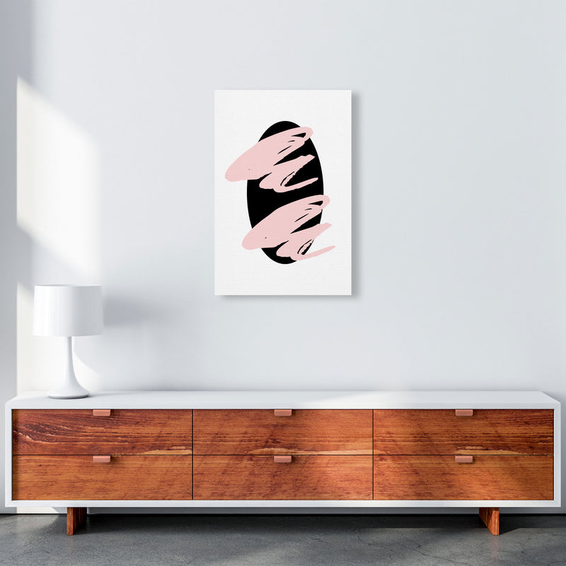 Abstract Black Oval With Pink Strokes Modern Art Print A2 Canvas