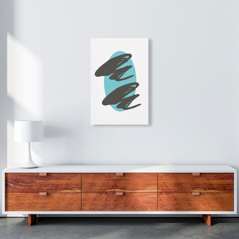 Abstract Teal Oval With Brown Strokes Modern Print A2 Canvas