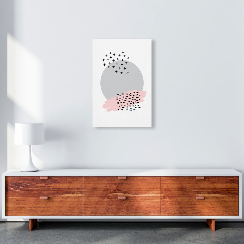 Abstract Grey Circle With Pink And Black Dashes Modern Print A2 Canvas