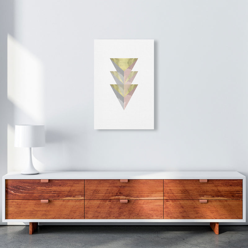 Gold, Pink And Grey Abstract Triangles Modern Print A2 Canvas