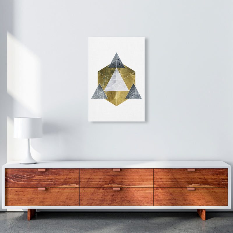 Gold Cube And Grey Geo Abstract Modern Print A2 Canvas