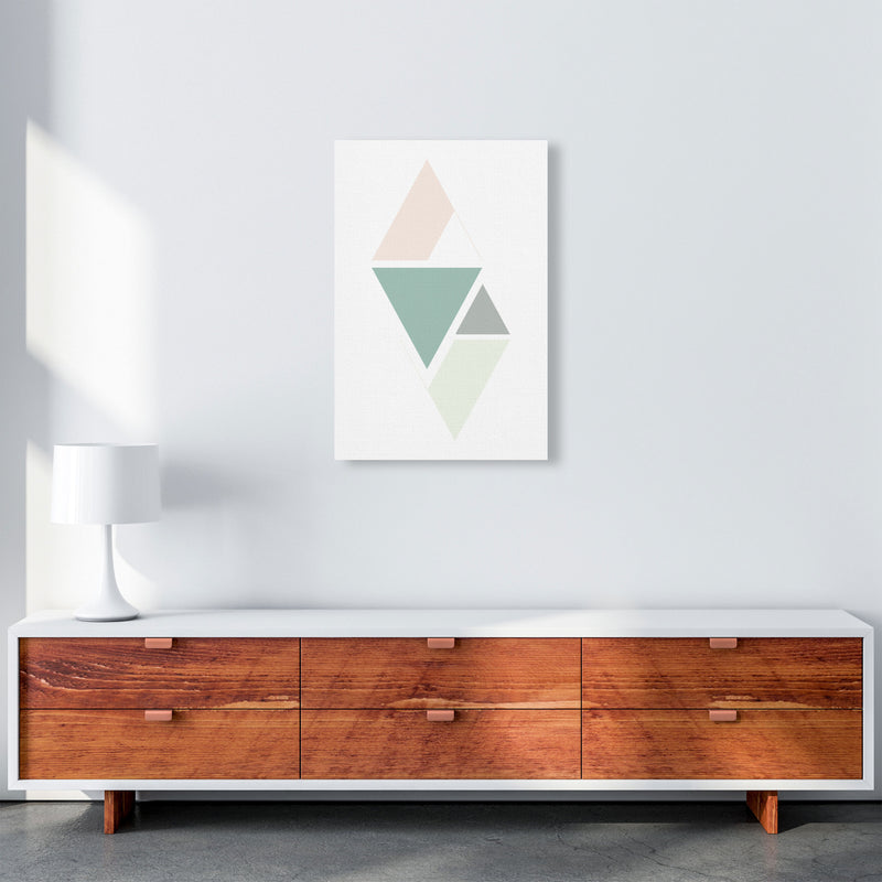 Peach, Green And Grey Abstract Triangles Modern Print A2 Canvas