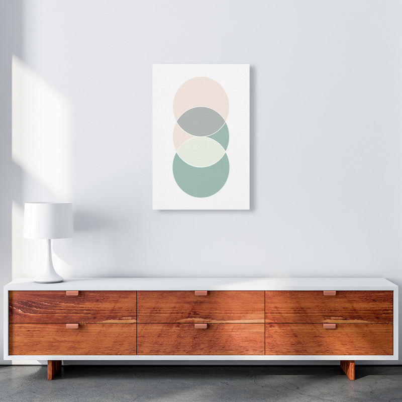 Peach, Green And Grey Abstract Circles Modern Print A2 Canvas