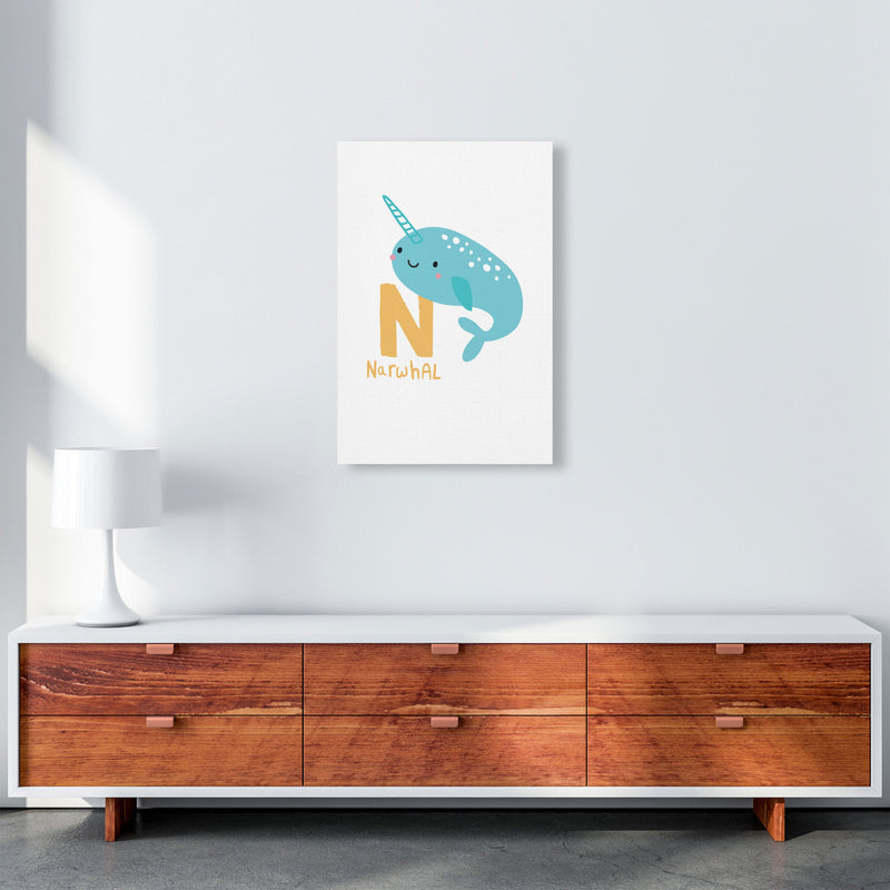 Alphabet Animals, N Is For Narwhal Framed Nursey Wall Art Print A2 Canvas