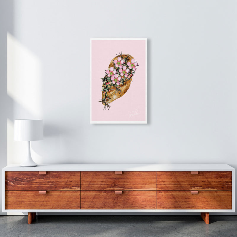 Pink Chicken Floral Food Print, Framed Kitchen Wall Art A2 Canvas