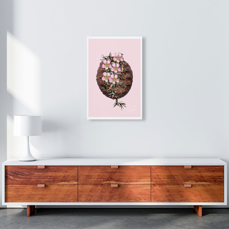 Pink Burger Floral Food Print, Framed Kitchen Wall Art A2 Canvas