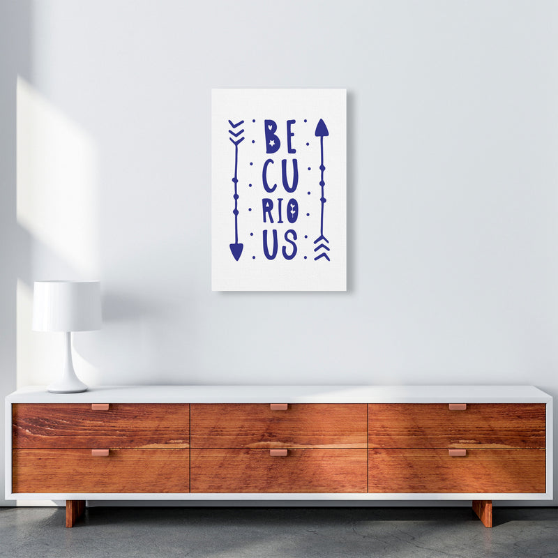 Be Curious Navy Framed Typography Wall Art Print A2 Canvas