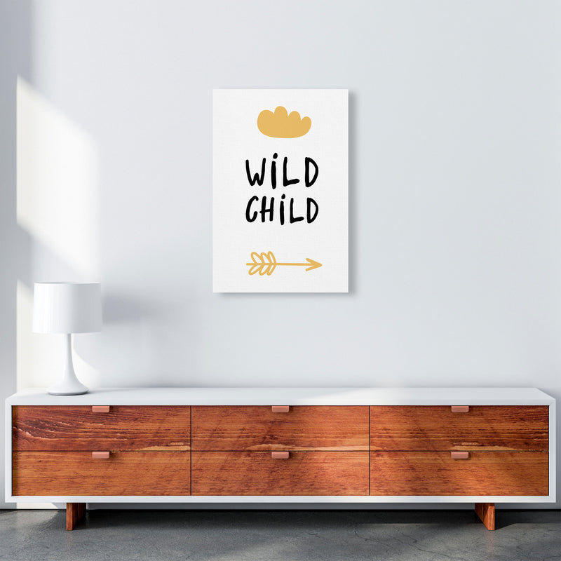 Wild Child Mustard And Black Framed Nursey Wall Art Print A2 Canvas