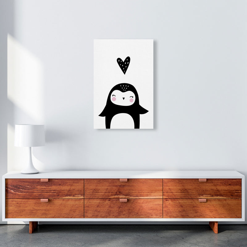 Penguin And Heart Modern Print Animal Art Print A2 Canvas