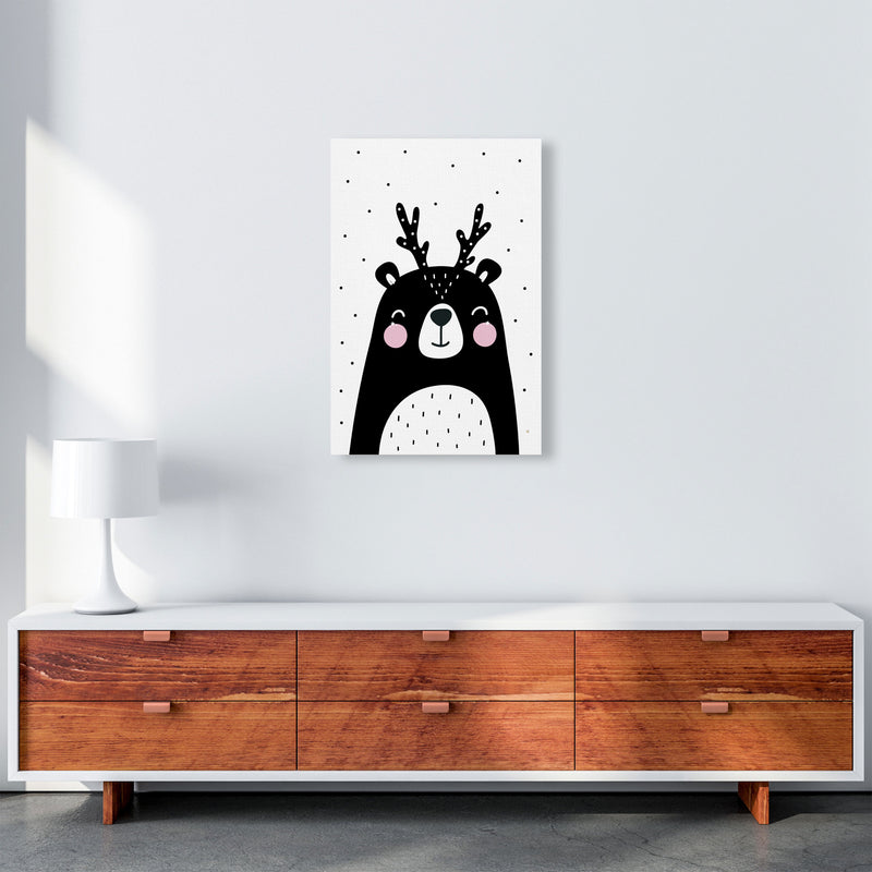Black Bear With Antlers Modern Print Animal Art Print A2 Canvas