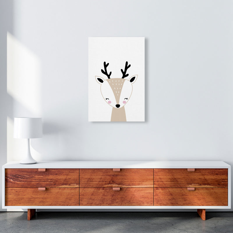 Scandi Beige Deer Framed Nursey Wall Art Print A2 Canvas