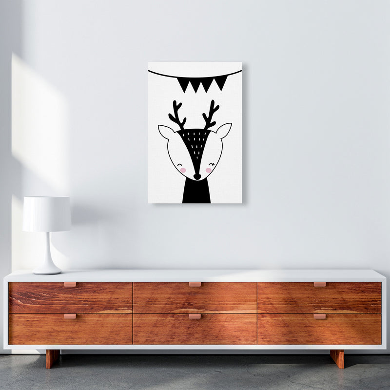 Scandi Black Deer With Banner Framed Nursey Wall Art Print A2 Canvas