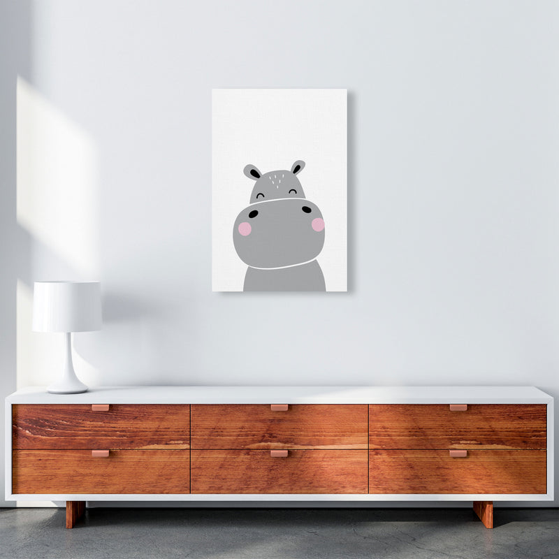 Scandi Hippo Framed Nursey Wall Art Print A2 Canvas