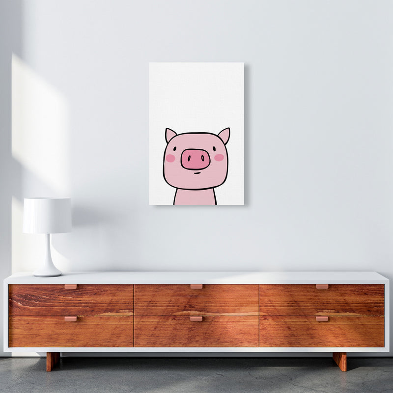 Scandi Pink Pig Framed Nursey Wall Art Print A2 Canvas