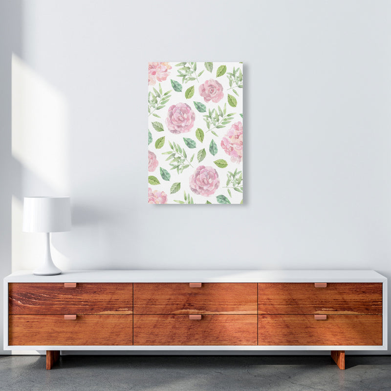 Pink Floral Repeat Pattern Modern Print, Framed Botanical & Nature Art Print A2 Canvas