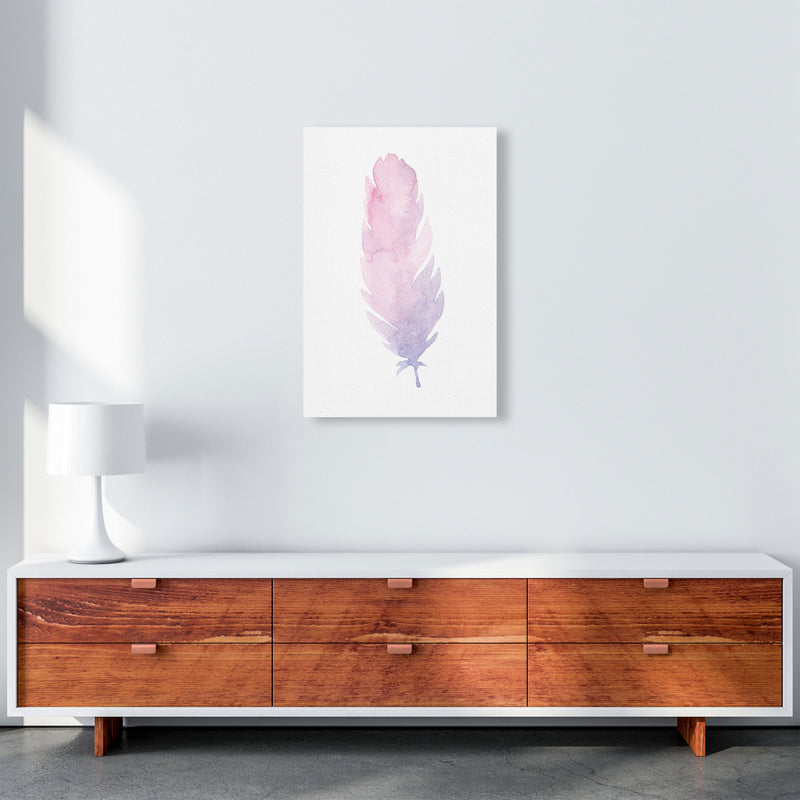 Pink Watercolour Feather Modern Print A2 Canvas