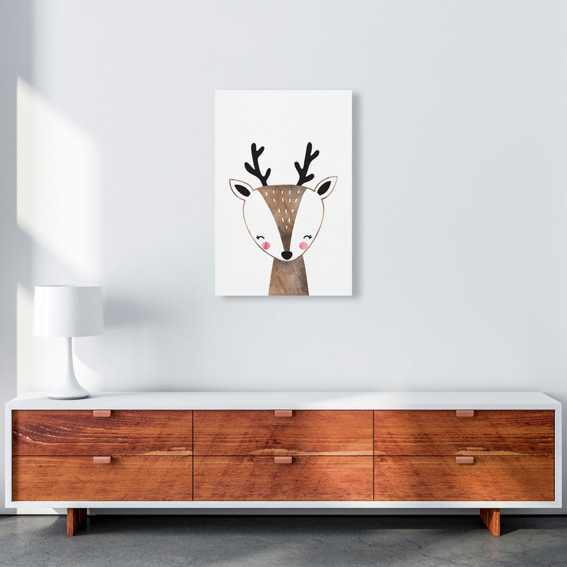 Scandi Brown Deer Watercolour Framed Nursey Wall Art Print A2 Canvas