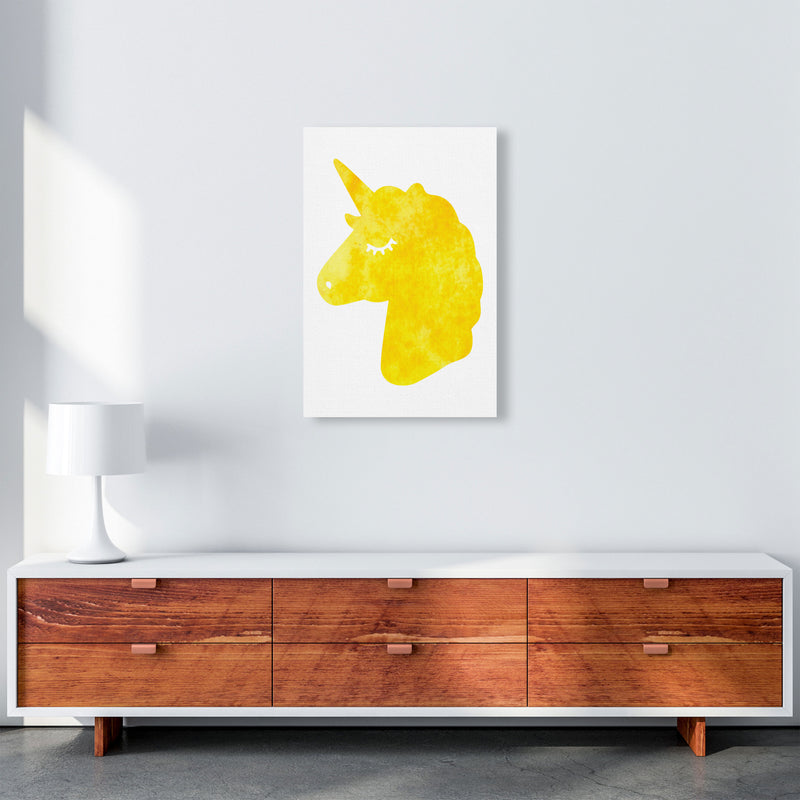 Unicorn Yellow Silhouette Watercolour Modern Print A2 Canvas