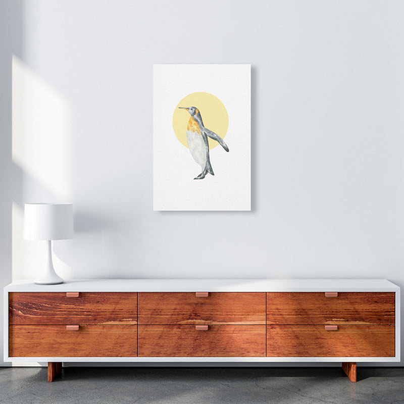 Watercolour Penguin With Yellow Circle Modern Print, Animal Art Print A2 Canvas