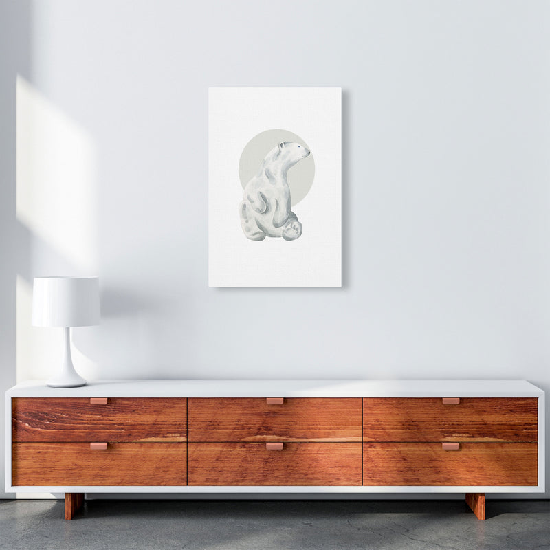 Watercolour Polar Bear With Grey Circle Modern Print, Animal Art Print A2 Canvas