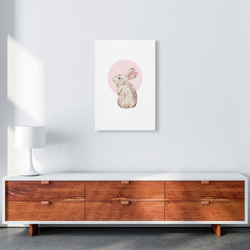 Watercolour Bunny With Pink Circle Modern Print, Animal Art Print A2 Canvas
