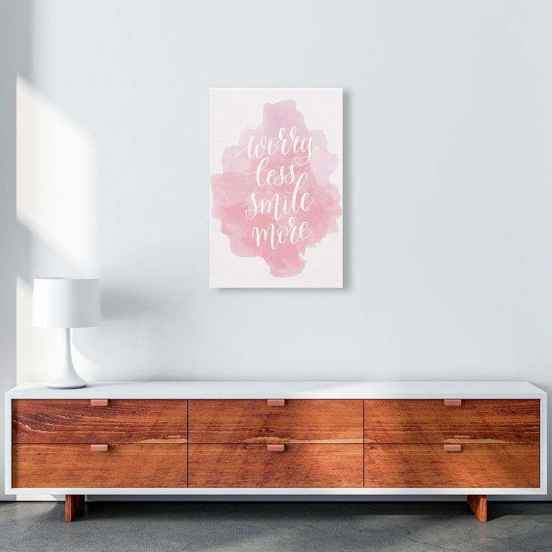 Worry Less Smile More Pink Watercolour Modern Print A2 Canvas