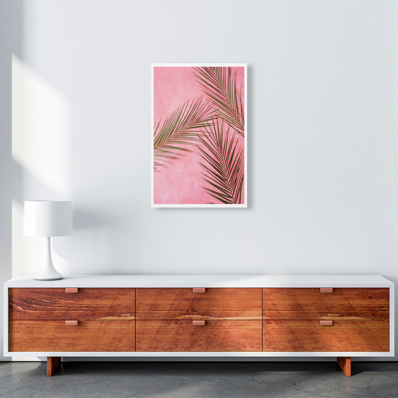 Pink Palm Leaves Modern Print, Framed Botanical & Nature Art Print A2 Canvas