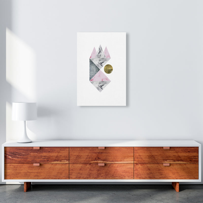 Luna Side Moon Pink And Grey Triangles Abstract  Art Print by Pixy Paper A2 Canvas